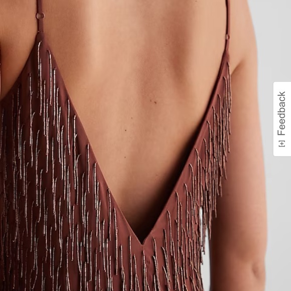 Express Brown Beaded Low Back Shift Dress - Picture 2 of 3